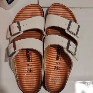 Birkenstock Kids White Sandals with Striped Insole